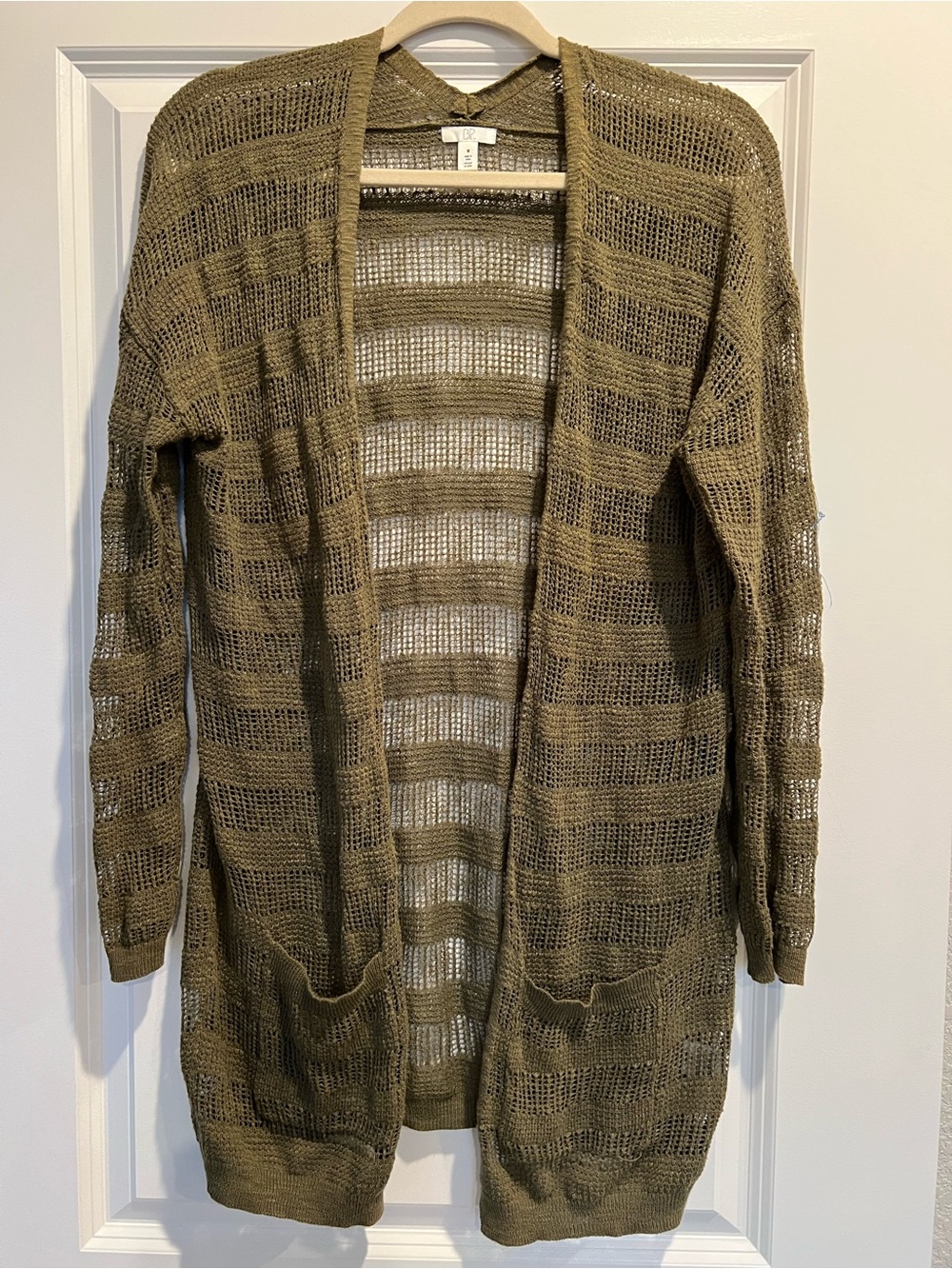 bp Olive Open-Weave Longline Cardigan